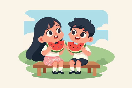 Joyful Kids Watermelon Snack Cartoon