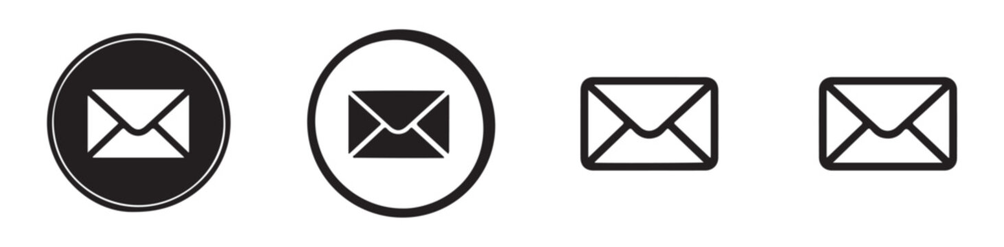 Set of modern envelope icons with circle and square containers for digital mail communication design.