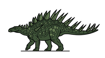 Dark green spiky kentrosaurus dinosaur illustration. © ombg