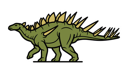 Green and brown kentrosaurus dinosaur with sharp spikes. © ombg