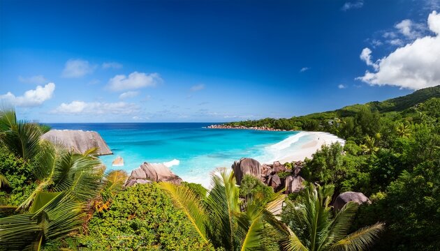 elevated view of grand anse beach la digue seychelles
