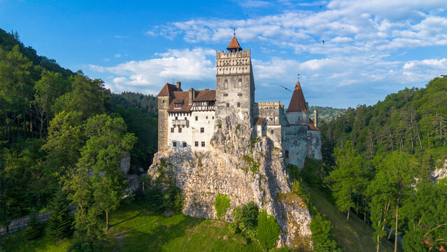 Aerial View of Historic Bran Castle Known as Dracula Fortress in Romania