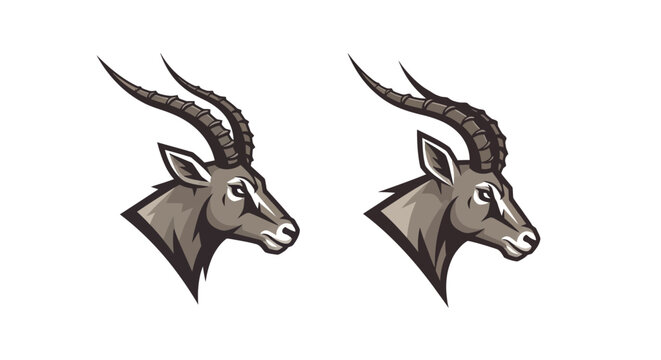 Detailed Antelope Head Illustration with Curved Horns.