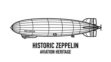 Historic Graf Zeppelin airship, aviation heritage, vintage blimp illustration © jono