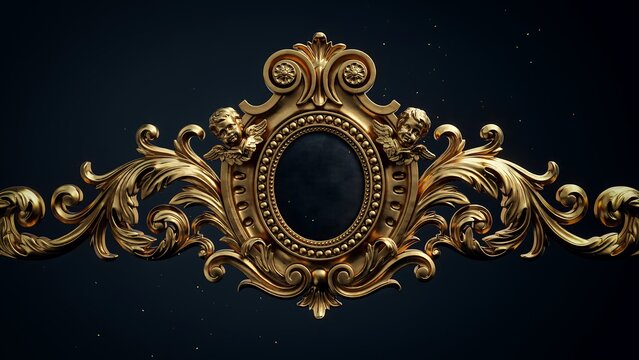 Vintage ornate gold frame with scrollwork on black background
