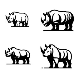 Rhinoceros silhouette vector collection, black rhino icons in different poses, wild animal illustration set © Ali