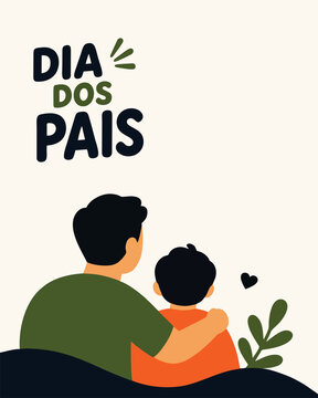 Ilustra&ccedil;&atilde;o Vetorial de Dia dos Pais com Pai e Filho Abra&ccedil;ados Vistos de Costas