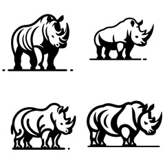 Rhinoceros silhouette vector collection, black rhino icons in different poses, wild animal illustration set © Ali