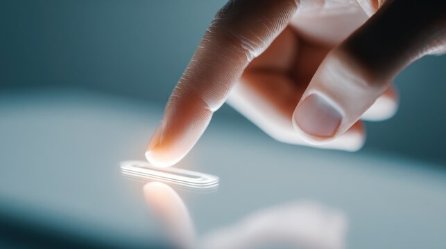 Finger touching glowing screen interface