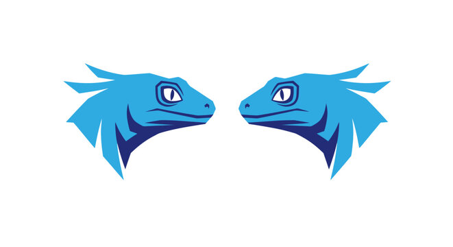 Mirrored Blue Lizard Heads with Sharp Features.