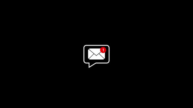 New email notification alert concept. A person receiving new message notification . digital envelope icon with a red alert symbol represents incoming email on a black background