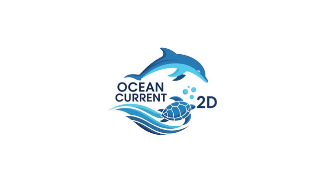Ocean Current 2D Logo: Dolphin and Turtle with Waves