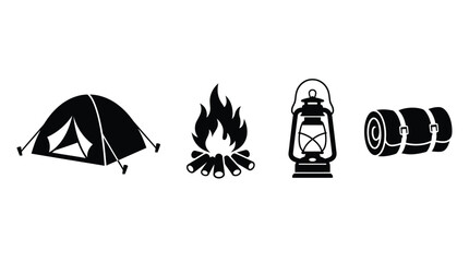 Camping Equipment Silhouettes On White Background tent © Abdullah