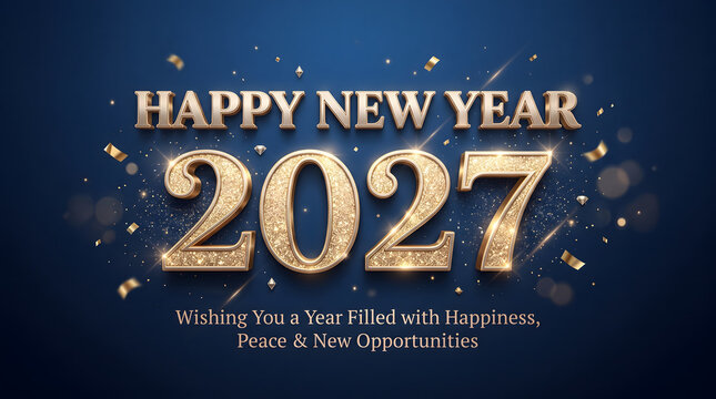 Happy new year 2027 wishing card with gold typography	