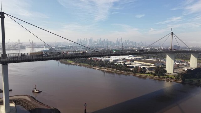 Traffic crossing west gate bridge in melbourne, australia