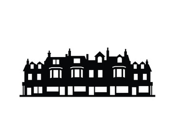 Obraz premium Building Silhouette Against White Background Flat Vector Illustration