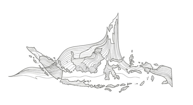 Stylized indonesia independence vector map with flowing linear art