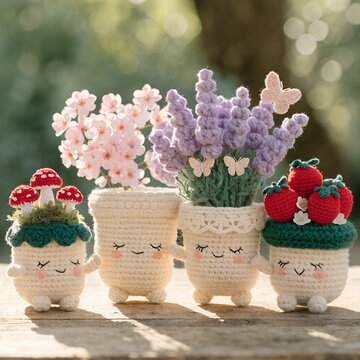 Cute Crochet Flower Pots with Colorful Flowers &ndash; Handmade Amigurumi Style Decoration