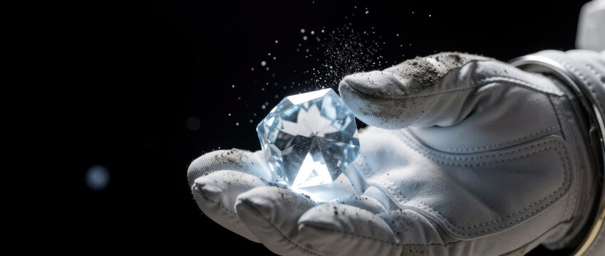 Hand Holding a Brilliant Cut Diamond Sparkling with Light Against a Dark Background Showing Elegance and Luxury in Fine Jewelry Photography