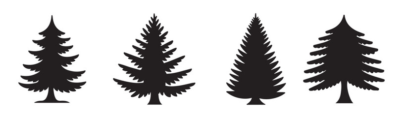 Group of detailed pine tree silhouettes for forest and outdoor nature design collection set. © sahin
