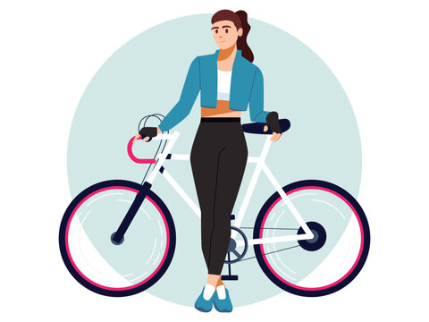 Stylish Young Woman in a Sportswear Standing with Her Road Bike