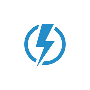 Minimalist blue lightning bolt power logo symbol for electric energy and charging