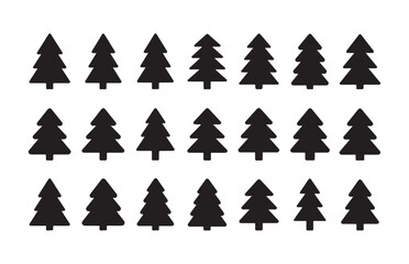 Obraz premium Set of fifteen christmas tree icons vector illustration, various simple festive xmas tree silhouettes.