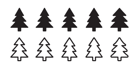 Fototapeta premium Set of 10 vector pine trees. black silhouettes and outlines of conifer icons.