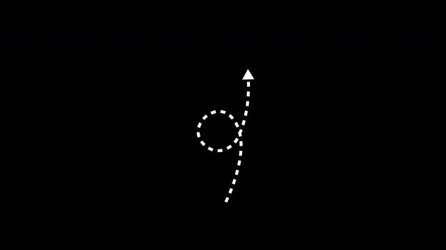 Set of animated white dotted arrows on Alpha channel, white arrows animation. Reveal animation of solid, dashed. 4K video
