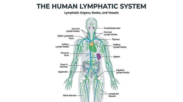 Human Lymphatic System Diagram: Lymphatic Organs, Nodes, and Vessels