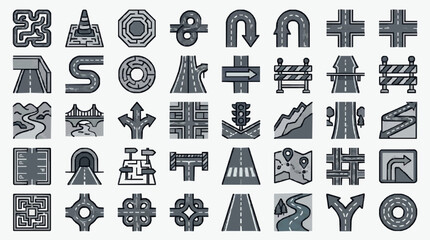 Modern Minimalist Black and White Road Signs and Traffic Symbols Set for Design Projects with high quality professional line art symbols for modern creative design and digital branding projects © Haroh