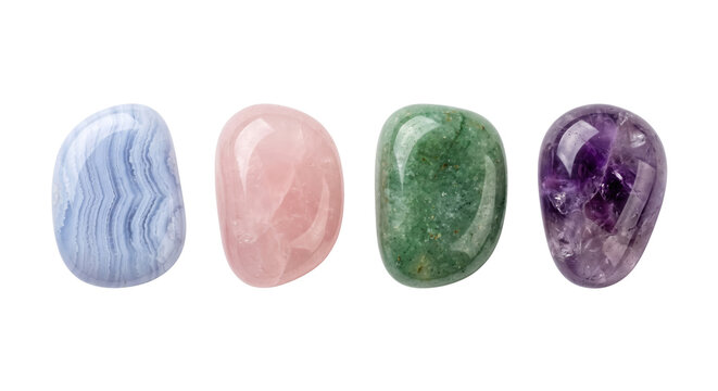 Set of polished natural crystal gemstone cabochons isolated