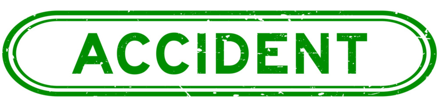 Grunge green accident word rubber seal stamp on white background