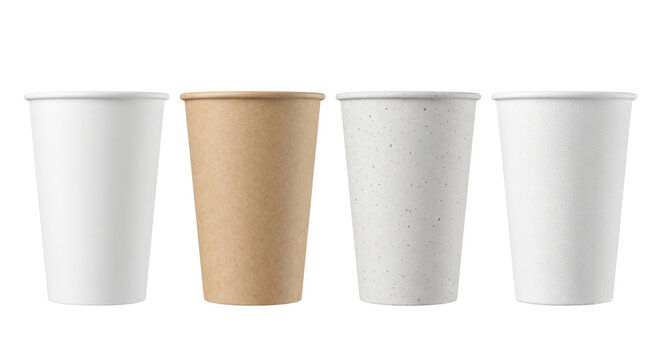 Blank white fast food disposable paper cups isolated
