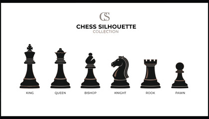 Chess Pieces in a Silhouette Collection Showcasing Various Types and Roles on a White Background Featuring Black, King, Queen © Ayesha