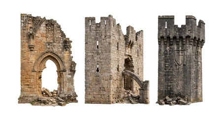 Ruins of ancient medieval stone castle towers © PNG Lab