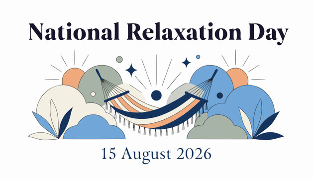 National relaxation day graphic featuring a comfortable hammock and clouds