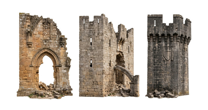 Ruins of ancient medieval stone castle towers