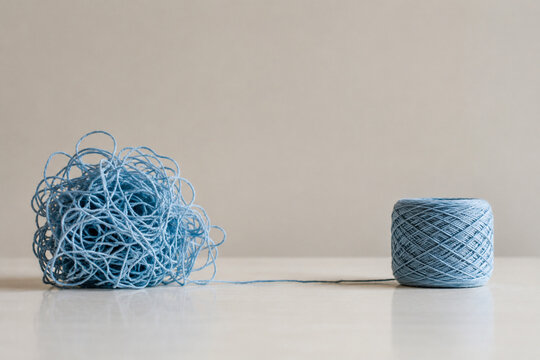 Tangled and Untangled Yarn as Stress Management and Mental Clarity Metaphor