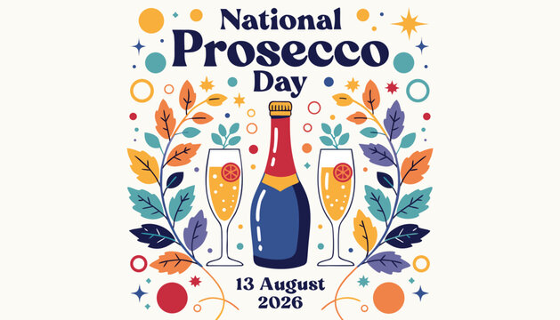 Colorful vector illustration celebrating the annual national prosecco day event poster