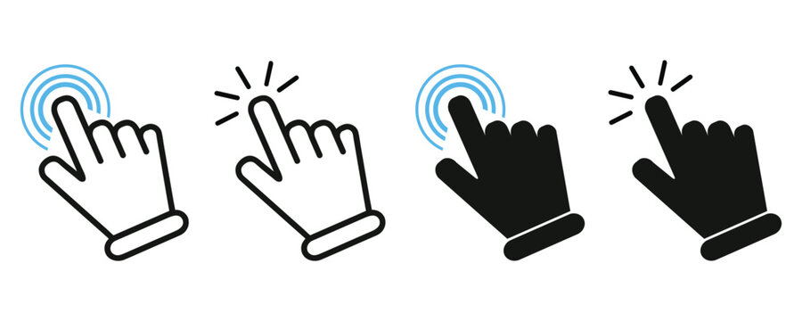 Hand cursor icon. Hand click icon set. Pointer sign and symbol. Vector illustration