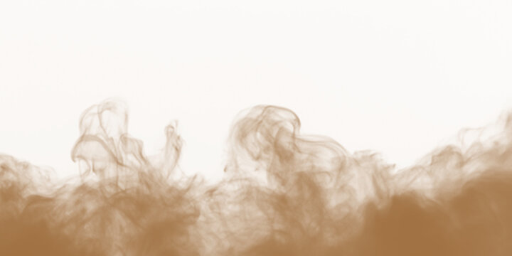 Sand dust soil smoke particle cloud isolated on transparent white background. Brown sandstorm smoggy dust burst rising. PNG design elements for compositing, overlay, covering