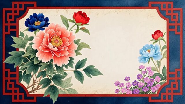 Elegant chinese painting with pink peonies