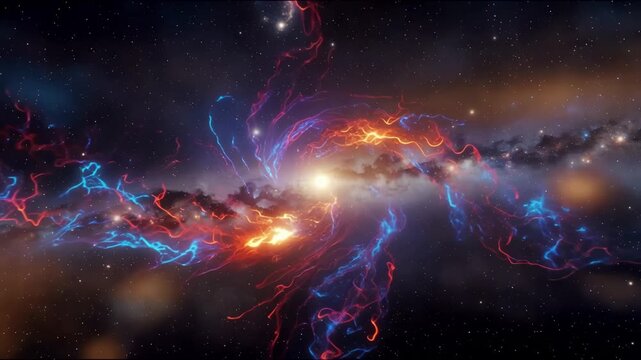 Journey through vibrant cosmic explosion with radiant energy and dynamic colorful space phenomena