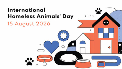 Obraz premium International homeless animals day illustration with colorful house and accessories