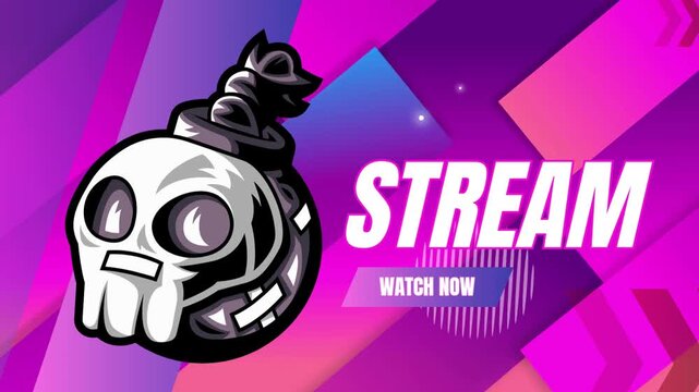 Gaming live stream overlay with skull bomb mascot