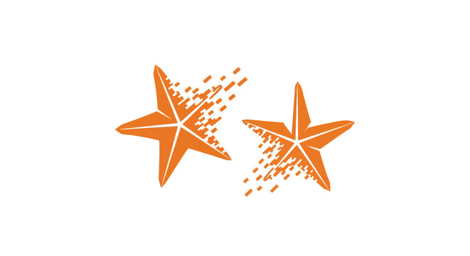 Two orange starfish with scattered sand particles.