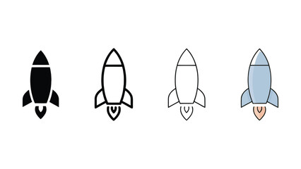 Four different rocket ship icons in various styles and colors on white background  simple illustrations © Innovation Galary