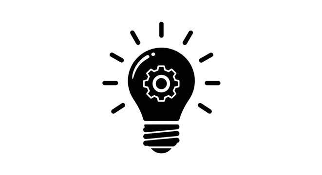 Vector illustration of light bulb icon with a gear inside representing innovation and technical idea on a transparent background