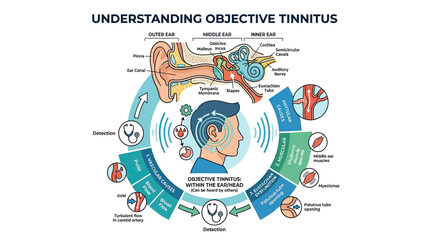 Understanding Objective Tinnitus: Ear Anatomy and Causes Infographic © mus